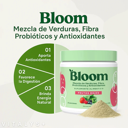 Bloom - Suplemento Completo (espirulina orgánica, clorela, hierba de trigo) - 25 Porciones