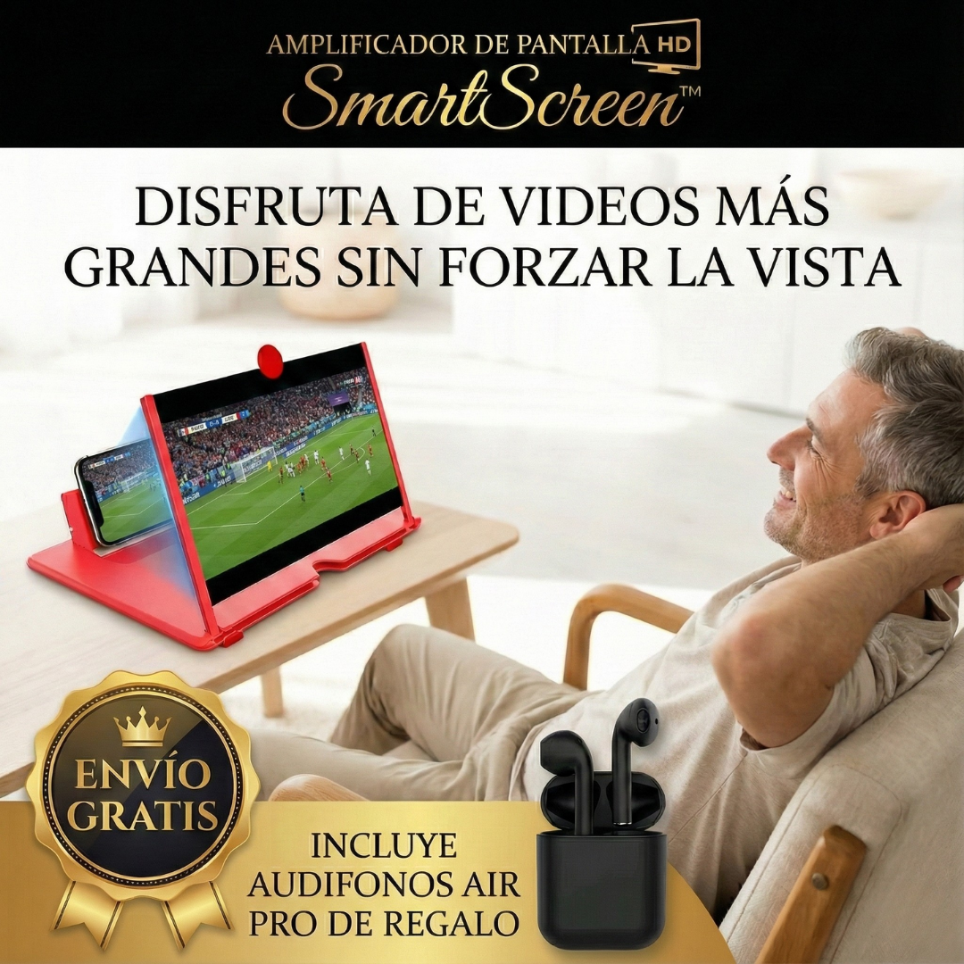 Amplificador de Pantalla HD SmartScreen™ + Audífonos Inalámbricos Air Pro - Disfruta sin Forzar la Vista
