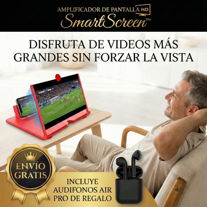 Amplificador de Pantalla HD SmartScreen™ + Audífonos Inalámbricos Air Pro - Disfruta sin Forzar la Vista